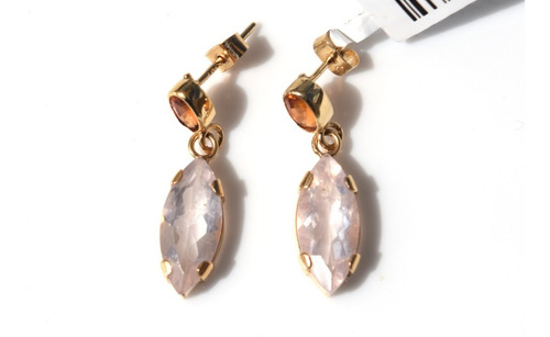 Broqueles De Cuarzo Rosa Y Granate Mandarina En Oro 14k 