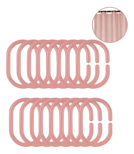 Set Kit Ganchos Argolla Cortina Baño Ducha 12und Pvc Rosado