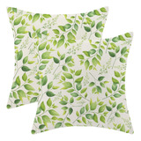 Funda Almohada Primavera 45x45 Cm Decorativa Hojas Verdes So