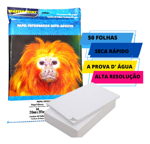 50 Fls Papel Fotográfico 130g Adesivo Brilhante  Masterprint