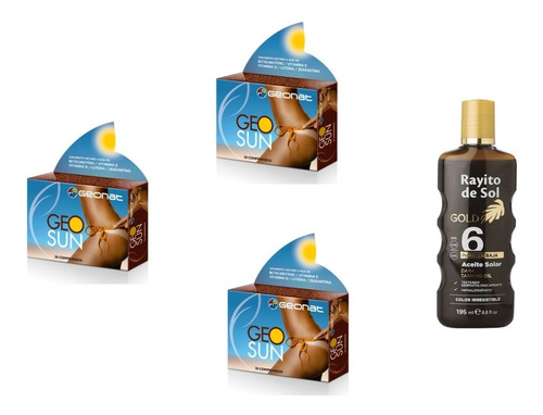 Autobronceante Pastillas Bronceador Geosun X3 + Aceite Gold