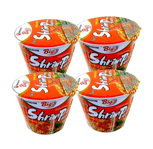 4 Miojo Camarão Shrimp Spicy Big Cup Nong Shin 100g 