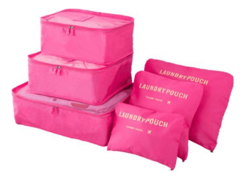 Kit Bolsas De Armazenamento Organizador Para Viagem 6 Pçs Cor Rosa