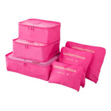 Kit Bolsas De Armazenamento Organizador Para Viagem 6 Pçs Cor Rosa