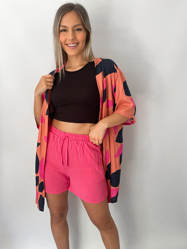 Kimono Estampado Conjunto Con Short Verano Para Mujer