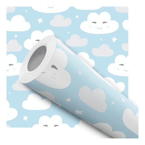 Papel De Parede Quarto Infantil Menino Nuvem Nuvens Azul 12m