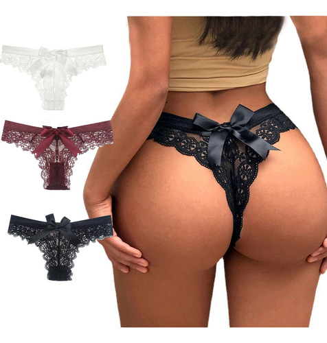 Tanga Sexy De Encaje, 3 Pares