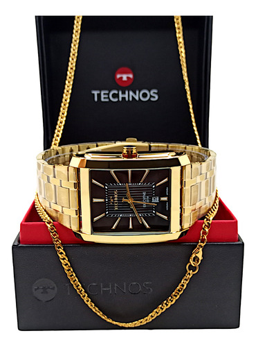 Relógio Dourado Masculino Quadrado Technos Executive+cordão