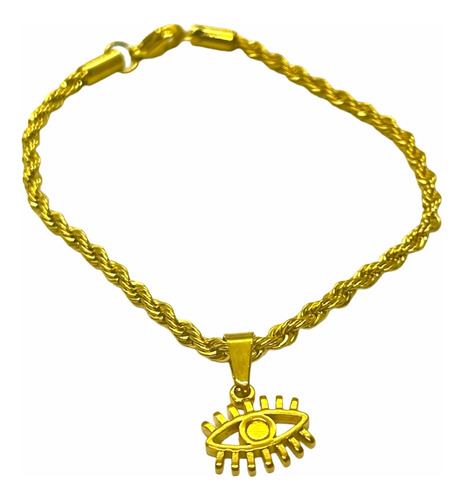 Pulsera Acero Dorado Con Dije Ojito