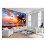 Papel De Parede 3d Paisagem Por Do Sol Mar Praia 4m² Pds45