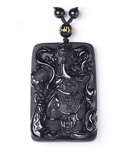 Collar Obsidiana Amuleto Suerte Guan Gong Para Hombre Mujer