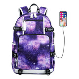 Mochila Morada Cielo Estrellado, Mochila Para Estudiantes.