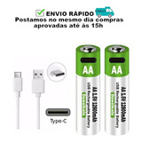 Pilhas Aa Usb Recarregavel 1,5v 2600mwh + Cabo Usb