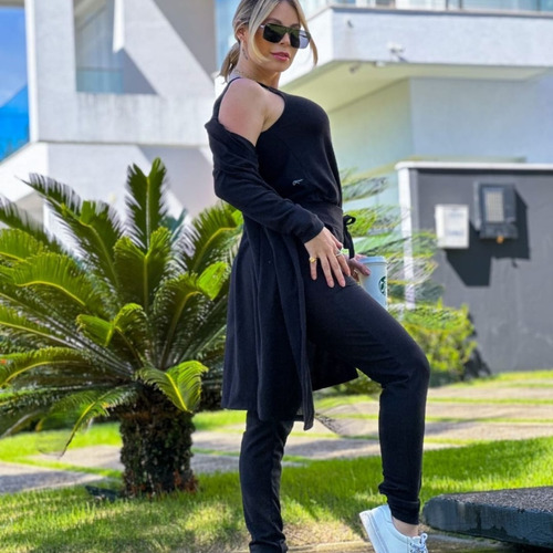 Conjunto Feminino Lanzinha 3 Peças Calça Regata E Cardigan 