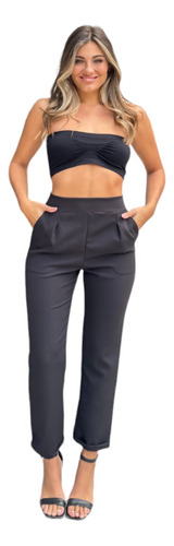 Pantalon Mujer Sastrero Pinzado Bolsillos Dama *3