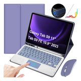 Funda Teclado Mouse+lápiz P/galaxy Tab S9 11 Y S9fe Púrpura