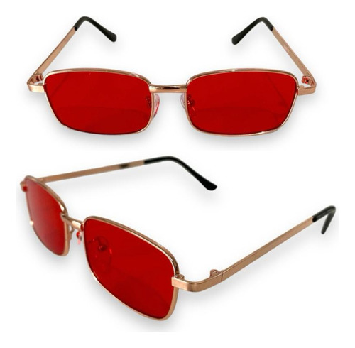 Óculos Sol Vermelho Quadrado Retrô Vintage Fino Clássico Top