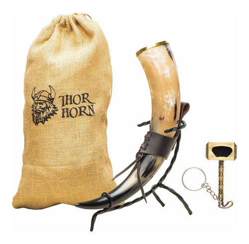 Thor Horn Cuerno Vikingo Grande Con Soporte De Metal Para Ho