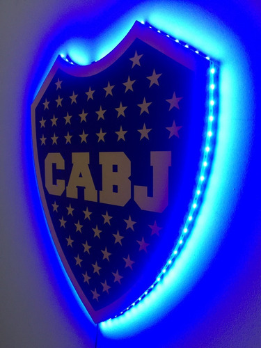 Cuadro Escudo Pared Boca Juniors Con Luces Led Azul + Tecla