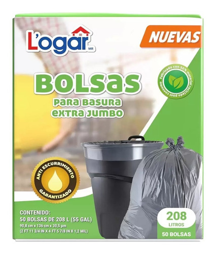 Bolsas  Logar Para Basura Extra Jumbo  50 Bolsas De 208 L