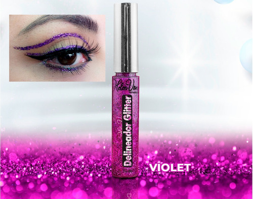 Delineador Glitter Líquido Larga Duración Brocha Purple Hv K