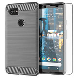 Funda Para Google Pixel 2xl Fibra De Carbon Gris Delgada Tpu