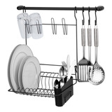 Kit Escorredor De Louças E Talheres Cook Home 8 Black