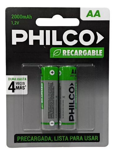 2 X Pilas Recargables Aa Philco 2000 Mah 1.2 V