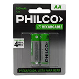 2 X Pilas Recargables Aa Philco 2000 Mah 1.2 V