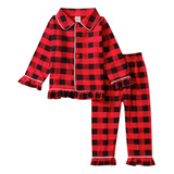 Conjuntos De Pijama Con Cuello A Cuadros Para Niñas Y Niños