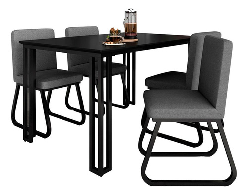 Mesa Com 4 Cadeiras Industrial 1,36 Deli Pt/pt/cinz - Ma