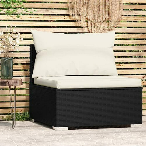 Sofá De Patio Rattan Negro Con Cojines