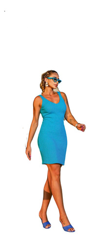 Vestido Regata Feminino Midi Justo Tubinho Tricô Canelado