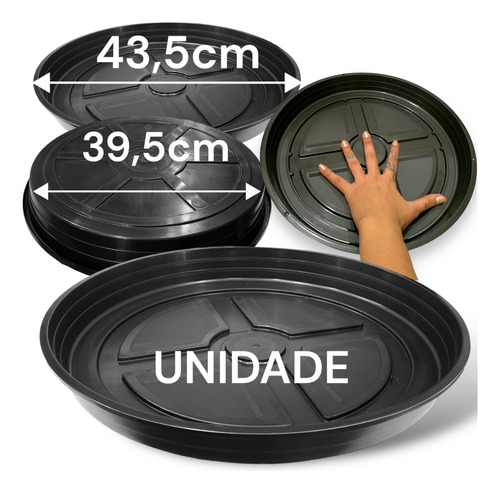 Prato Para Vaso Redondo Plástico Reforçado Extra Grande 42cm