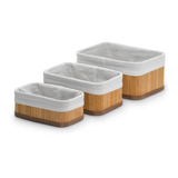 Kit Organizador 3 Peças Bambu Cesto Pequeno Banheiro Cozinha