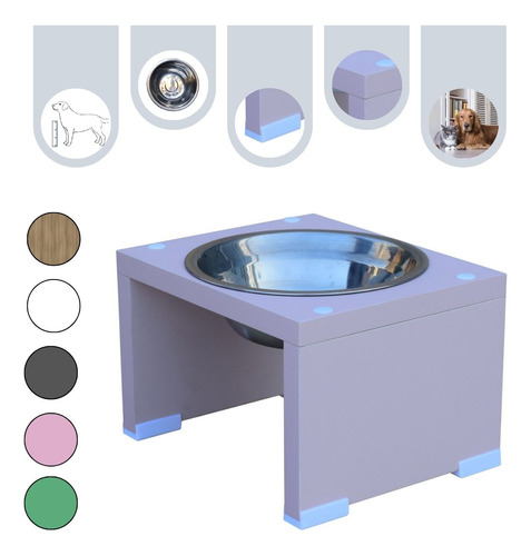 Comedouro Elevado Pet Gato Cachorro Mdf Nick - Inox - Rose