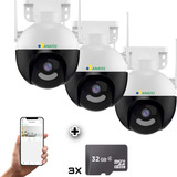 Kit 3 Câmera Ptz Wifi 8mp 4k Detecção Humana + 3 Cartão 32gb