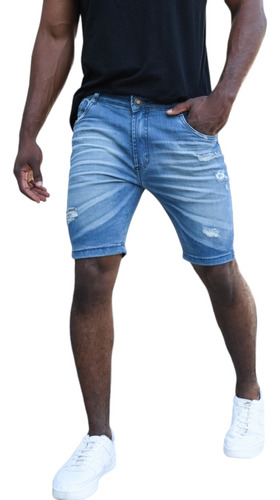 Bermudas Hombres Jean Roturas Short Pantalon Corto Clasico