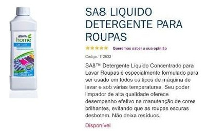 Detergente Líquido S8a Para Roupas 1 Litro - Produto Amway