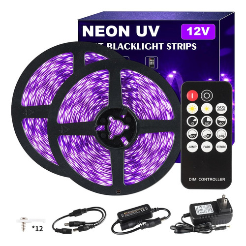 (paquete De 2) Cinta Led Ultravioleta 12v Uv Luz Negra Neón