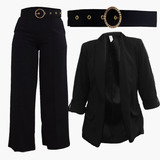 Conjunto Blazer Con Hombreras Y Pantalon Con Presilla + Fajo