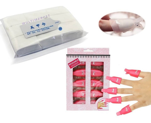 10 Cápsulas Broches Removedores Gel Esmalte + Nail Wipes