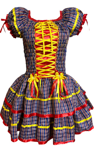 Vestido De Festa Junina Caipira Quadrilha Roupa Xadrez Dança
