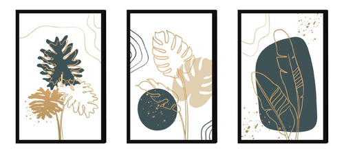 3 Cuadros Botanica Modernos 30x20 Marco Impreso Decofactory