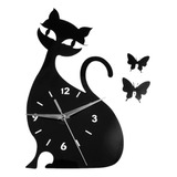 0 Reloj De Pared Con Espejo De Gato, Reloj De Pared Negro,