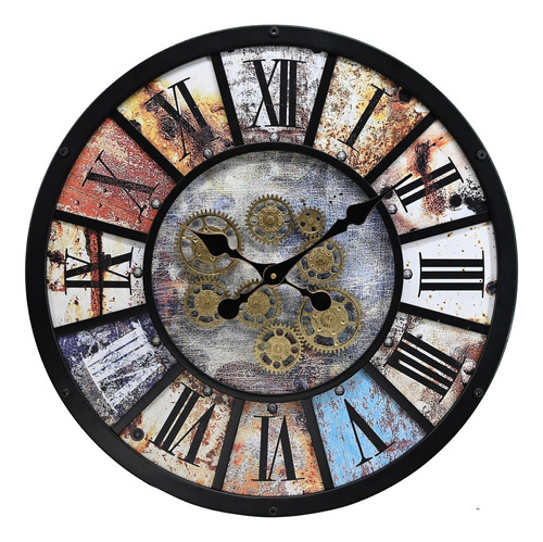 Industrial Steampunk Wall Clock Battery-operated, Modern Rus