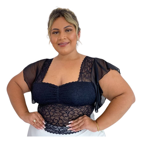 Top Cropped Plus Size Sexy De Renda Tamanho Grande (ellen)