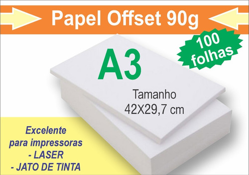 100 Folhas Papel Offset 90gr Sulfite Branco A3 - 29,7x42cm