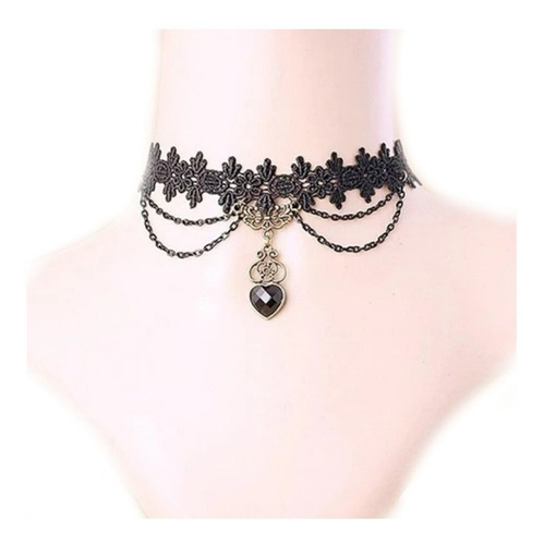 1pz Collar Choker Gargantilla Encaje Fino Dije Corazón Envío