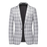 Blazer Hombres Slim Fit Sacos Plaid Elegante Calidad 6xl